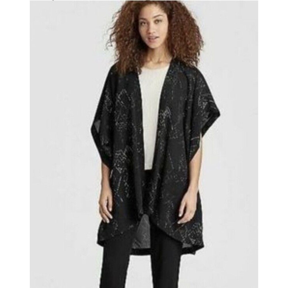 EUC Eileen Fisher Marrakesh Printed Kimono Jacket Silk Blend Open Front Size S/M